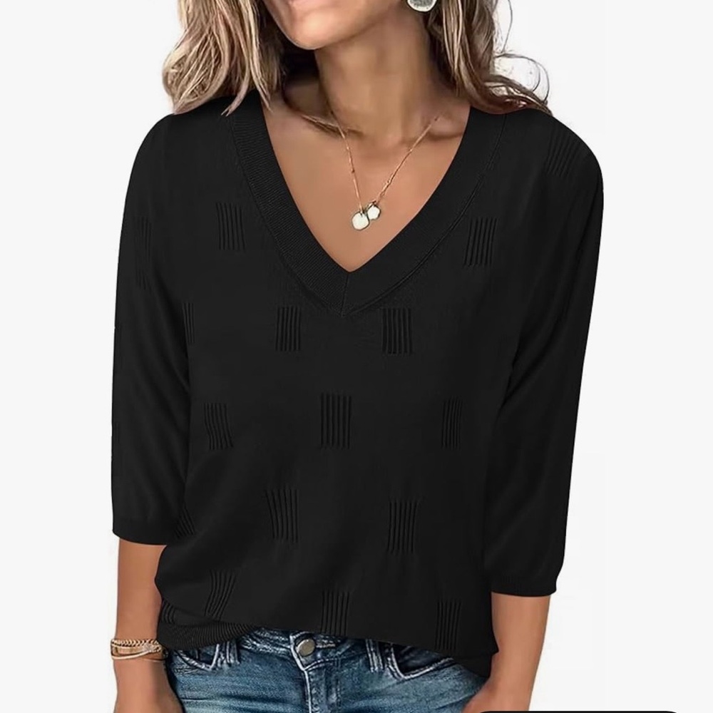 Women's Lightweight V-Neck 3/4 Sleeve Sweaters for  Autumn and Winter, Casual